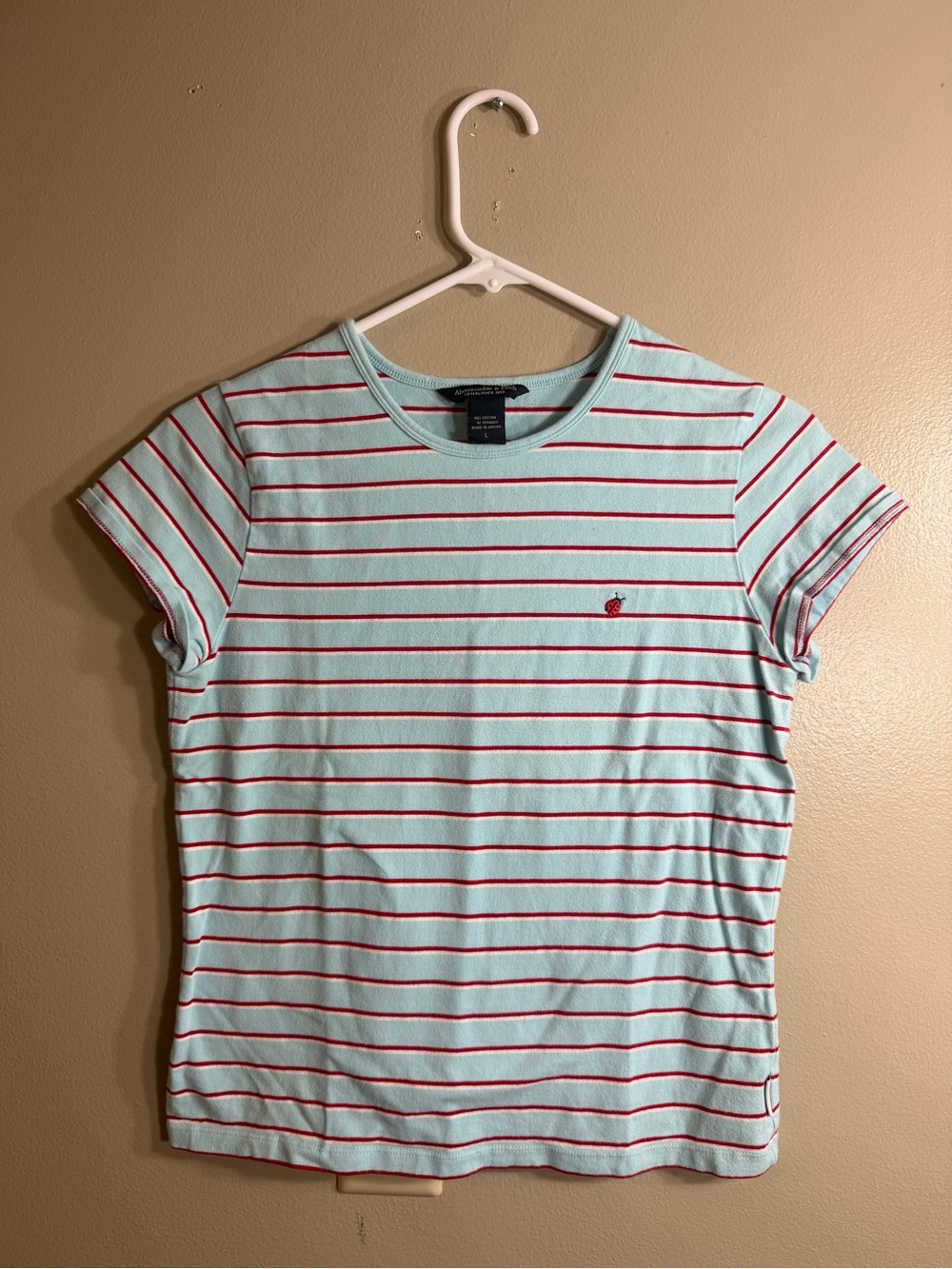 Abercrombie & Fitch Blue Red Stripe Ladybug Embroidered Baby Tee Size L